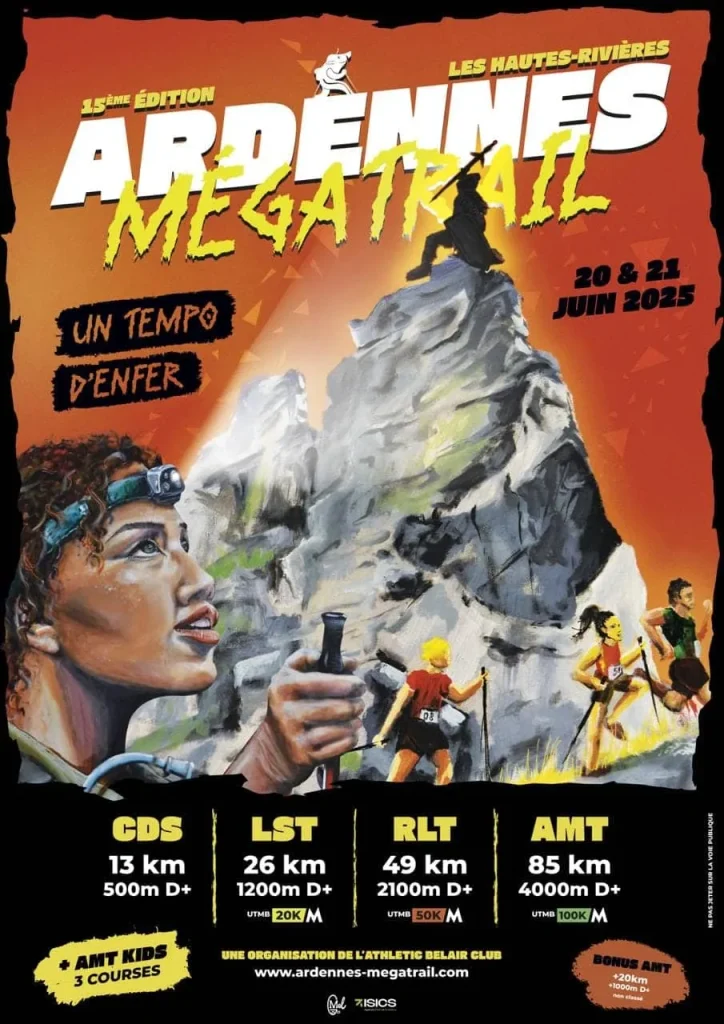 Affiche 2025 de l'Ardennes Méga Trail 2025 qui se déroule dans les Ardennes à Les Hautes Rivières les 20 et 21 juin 2025