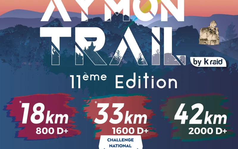 Affiche de l'Aymon Trail 2025 qui se déroule les 22 et 23 février 2025 à Bogny-sur-Meuse dans les Ardennes, 11e édition avec trois courses principales